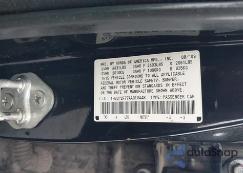 2010 Honda Accord 2.4 Ex z USA, uszkodzony, nr VIN 1HGCP2F77AA010448